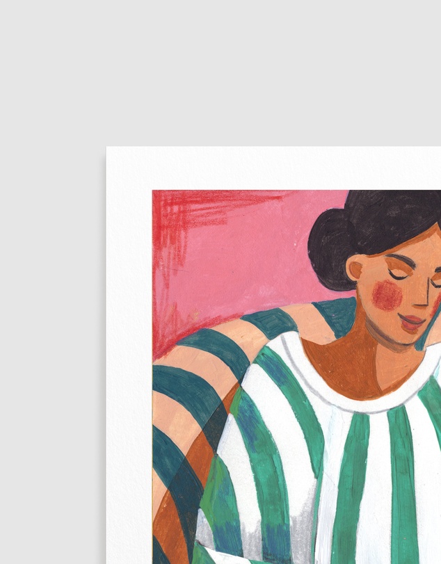 Olive et Oriel - Woman In Stripes In Thought by Caroline Bonne Muller Art Print