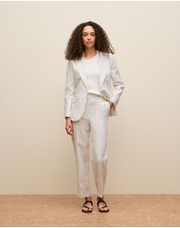 Trenery - Linen Pinstripe Single Breasted Blazer in White