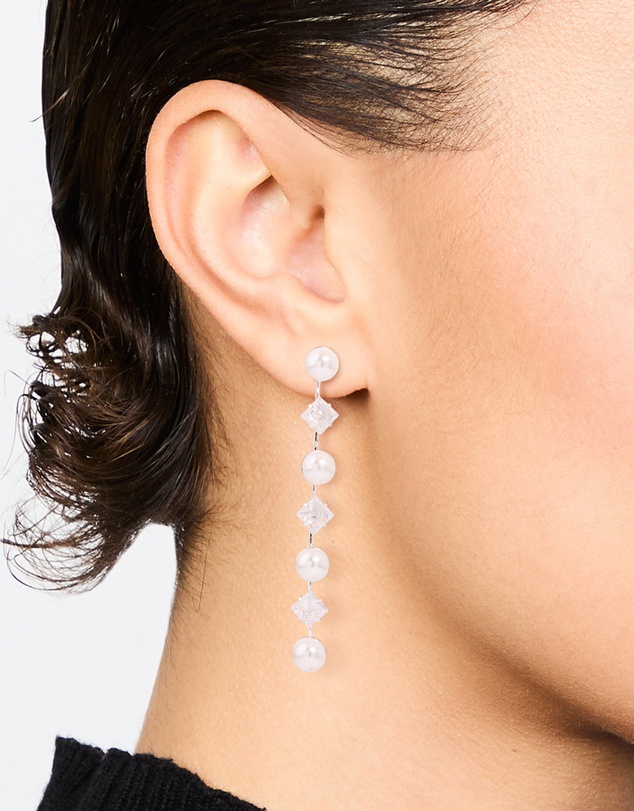 Lovisa - Silver Plated Cubic Zirconia & Pearl Drop Earrings