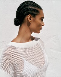 Trenery - Mercerised Cotton Open Knit T-shirt in Ivory