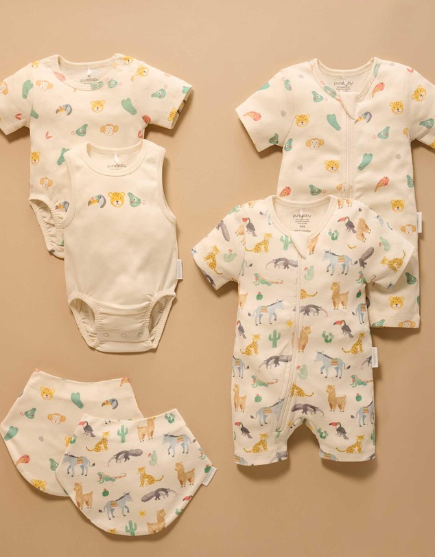 Purebaby - 2 Pack Short Sleeve Ribbed Bodysuit -Babies