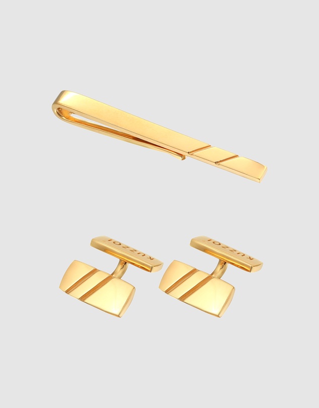 Kuzzoi - ICONIC EXCLUSIVE - Jewelry Set Men Set Business Cufflinks Tie Pin in 925 sterling silver gold plated