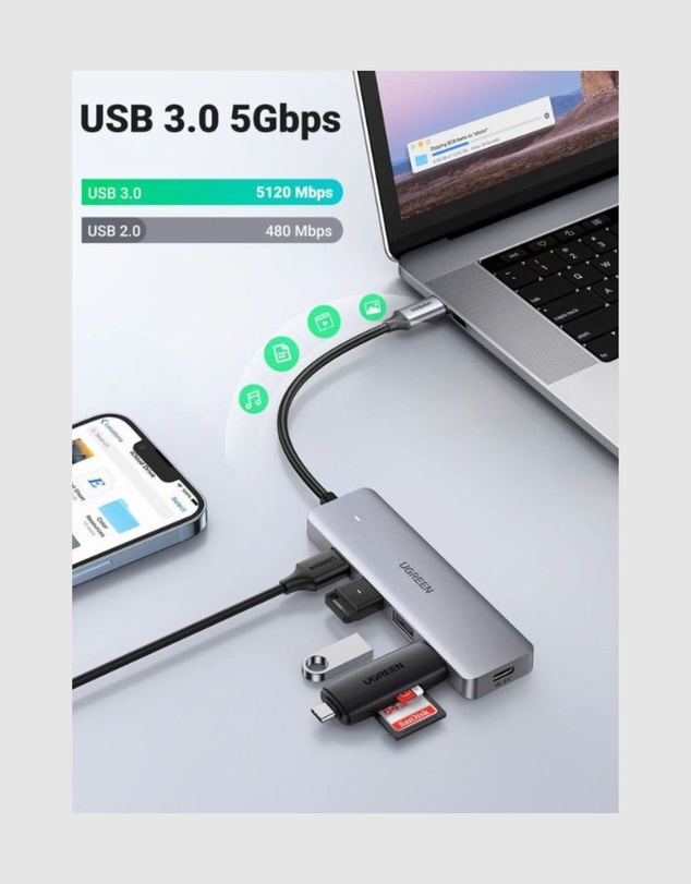 Ugreen - UGREEN 4 Ports USB C Hub Silver