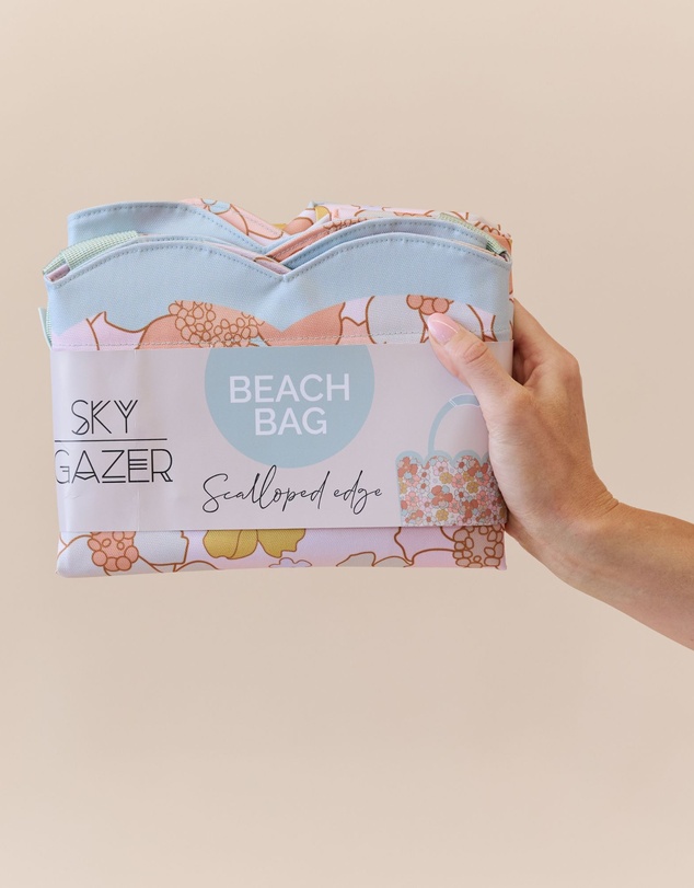 Sky Gazer - Scalloped Edge Beach Bag- Floral Azure
