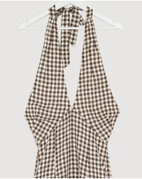 Revibe - Repaired AERE Nolana Gingham Halter Maxi Dress - AU 8