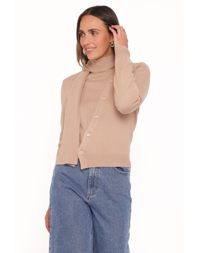Petal & Pup - Gunhild Asymmetrical Scarf Cardigan - Beige