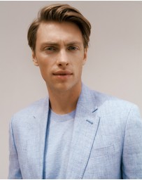 Trenery - Regular Fit Yarn Dyed Linen Blazer in Dusty Blue