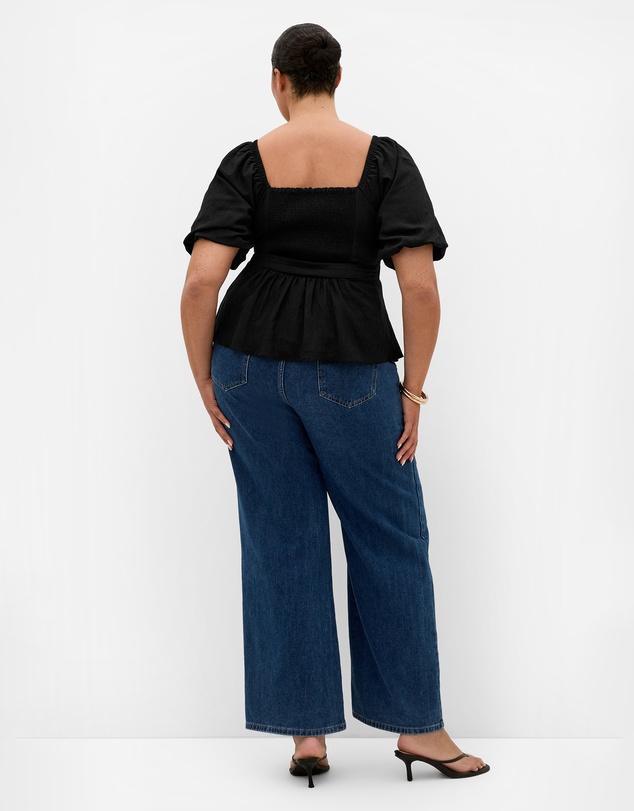 City Chic - Plus size Collins Puff Sleeve Tie Waist Top - black