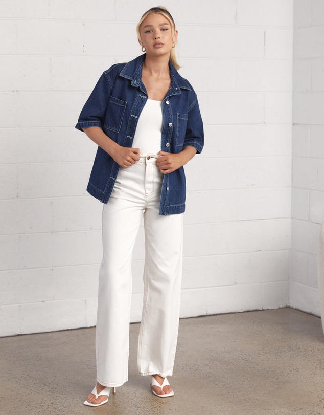 Dazie - Balmy Nights Short Sleeve Denim Overshirt