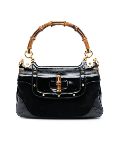Pre-Loved by Azura Reborn - Pre-Loved Suede and Patent Peggy Bamboo Top Handle Bag