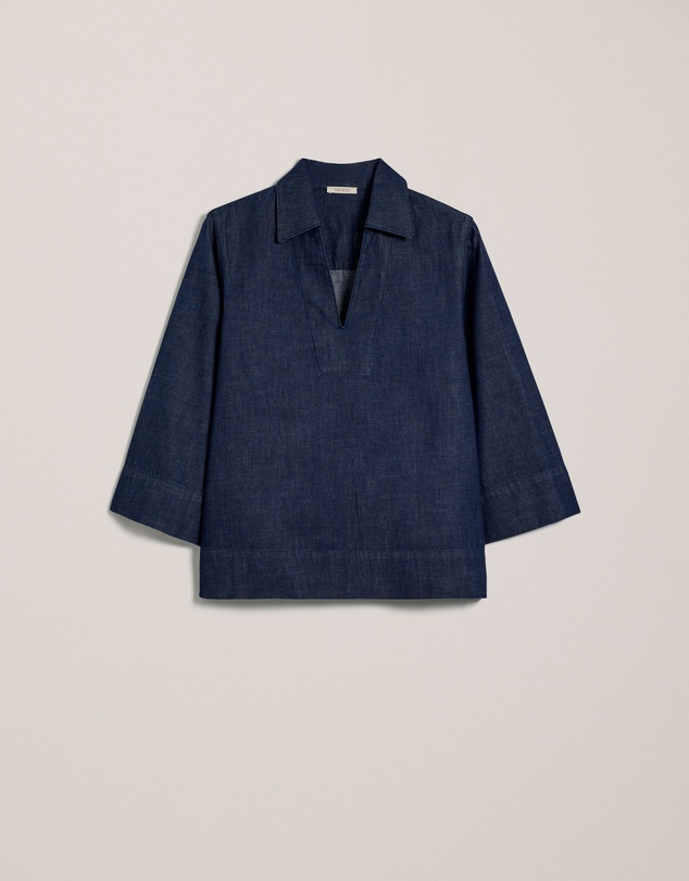 Trenery - Soft Denim Collared Popover in Rinse Wash