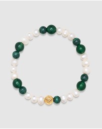 Nialaya Jewellery - Pearl Wristband with Green Aventurine and Malachite