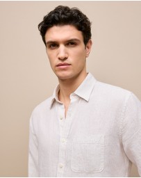 Trenery - Regular Fit Fine Stripe Linen Long Sleeve Shirt in White