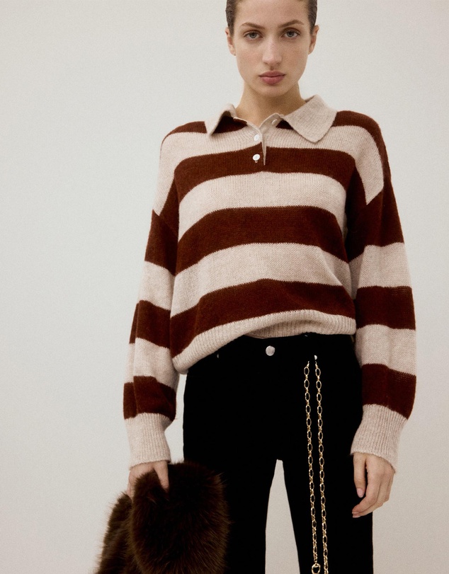 M.N.G - Striped Polo-Neck Sweater