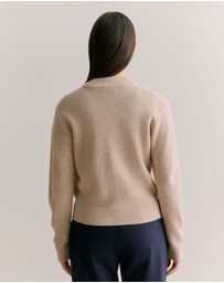 Trenery - Merino Double Knit Zip Bomber Cardigan in Oatmeal Marle