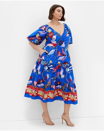 City Chic - Simona Print Puff Sleeve Dress