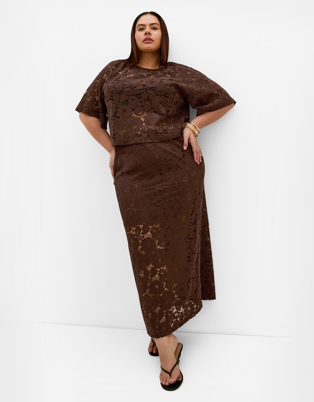 City Chic - Plus size Lani Lace Top - chocolate