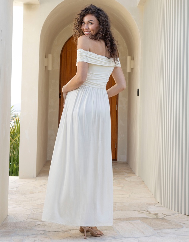 Angel Maternity - Ariana Maxi Maternity Moon Dress in Butter Cream