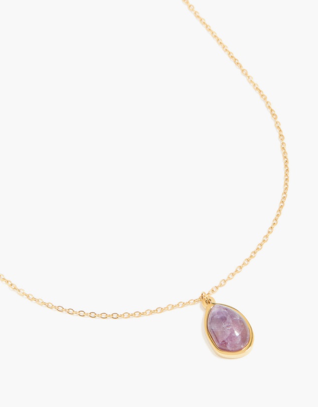 Lovisa - Waterproof Gold Plated Stainless Steel Amethyst Semi Precious Stone Pendant Necklace