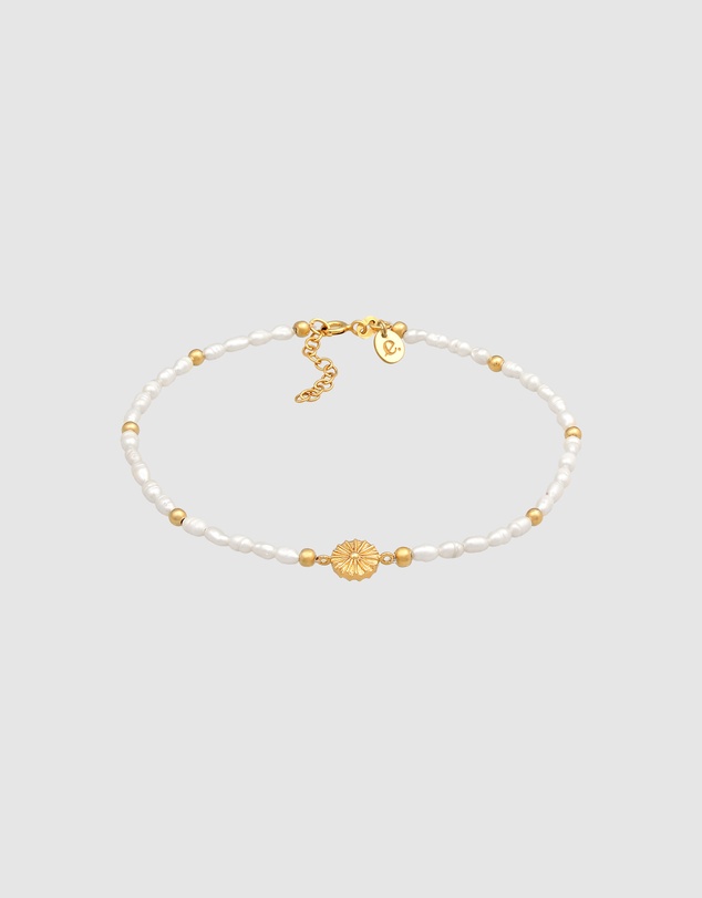 Elli Jewelry - Freshwater Pearl Sun Anklet in Gold-Plated 925 Silver