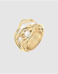 Elli Jewelry - Ring with Cultured Freshwater Pearls 925 Sterling Silver Gold Plated