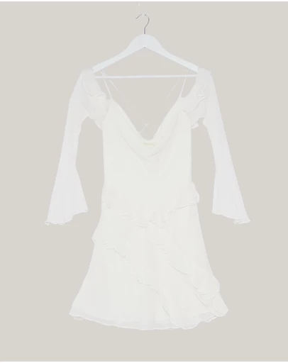 Revibe - Repaired Shona Joy Lira Long Sleeve Ruffle Mini Dress - AU 10