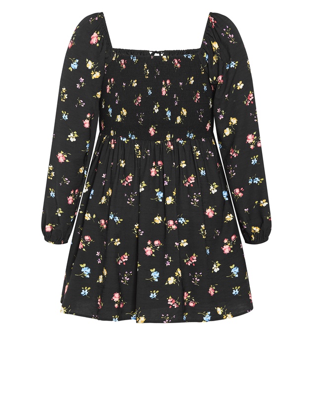 City Chic - Abbie Long Sleeve Print Mini Dress