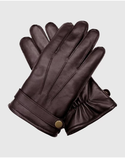 DENTS - Wool Knit-Lined Leather Gloves with Strap and Stud