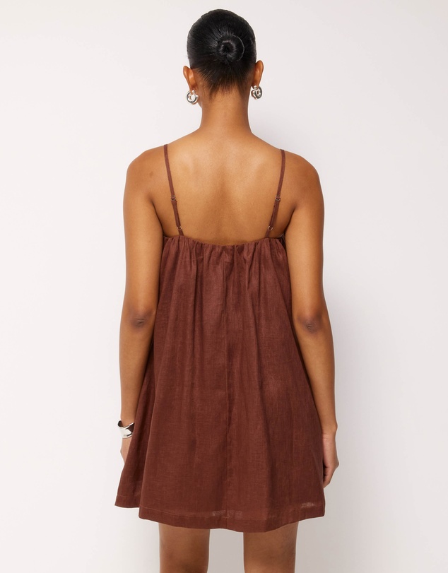 AERE - Liv Linen Gathered Neckline Mini Dress