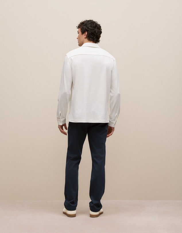 Trenery - Micro Pique Monogram Long Sleeve Polo in White