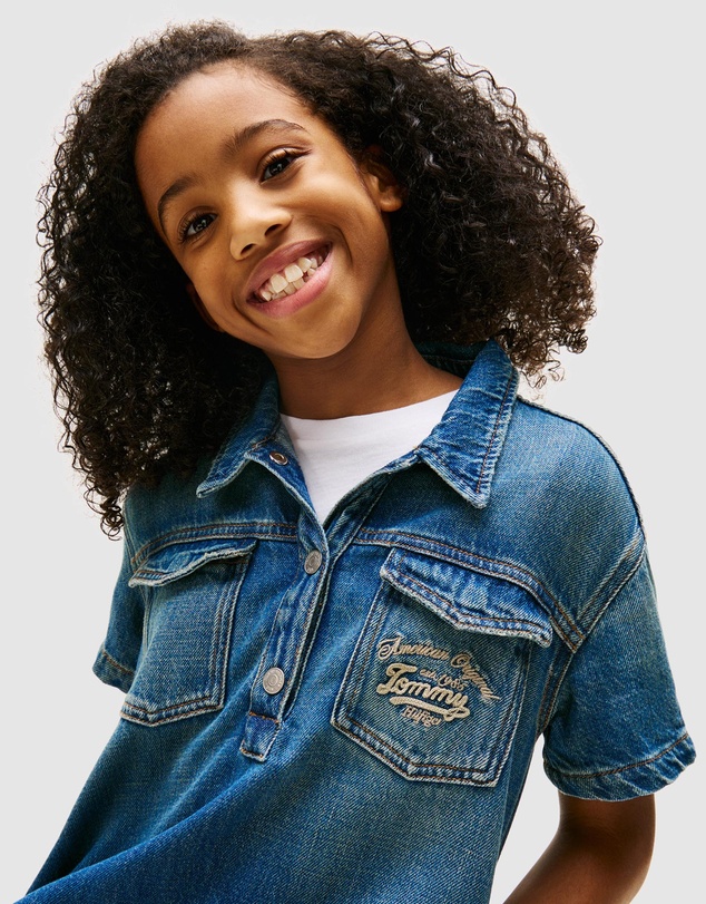 Tommy Hilfiger - Logo Embroidery Short Sleeve Denim Dress - Babies-Teens