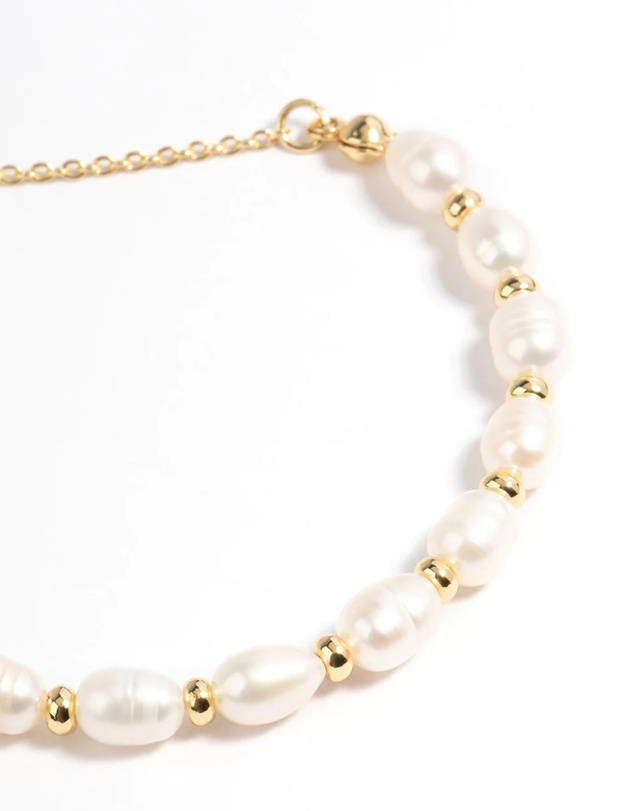 Lovisa - Gold Plated Freshwater Pearl Chain Toggle Bracelet