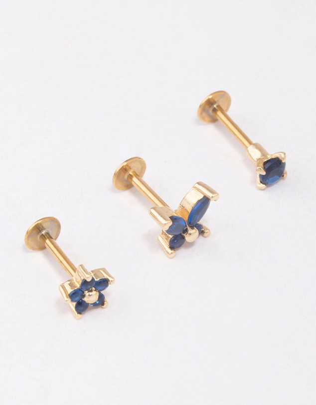 Lovisa - Gold Plated Surgical Steel Butterfly & Flower Flat Back 3-Pack