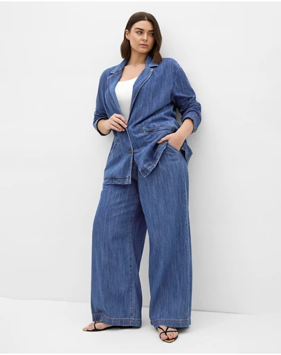 City Chic - Plus size Freya Oversized Denim Jacket - mid wash