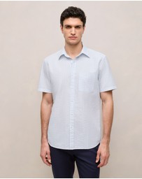 Trenery - Regular Fit Seersucker Stripe Pocket Shirt in Ice Blue
