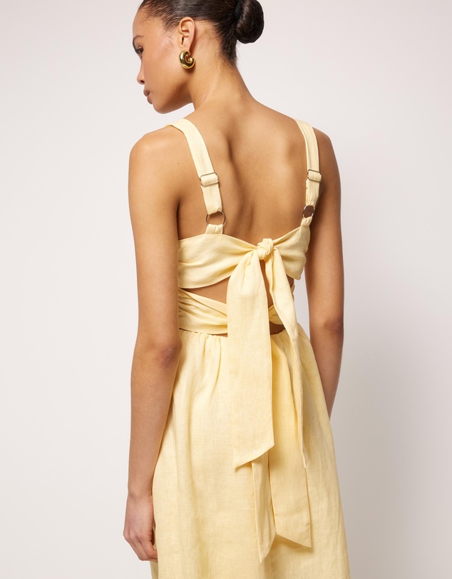 AERE - Raina Tie Back Linen Midi Dress