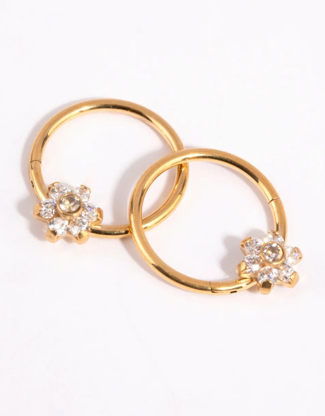 Lovisa - Gold Plated Surgical Steel Small Flower Hoop Earrings