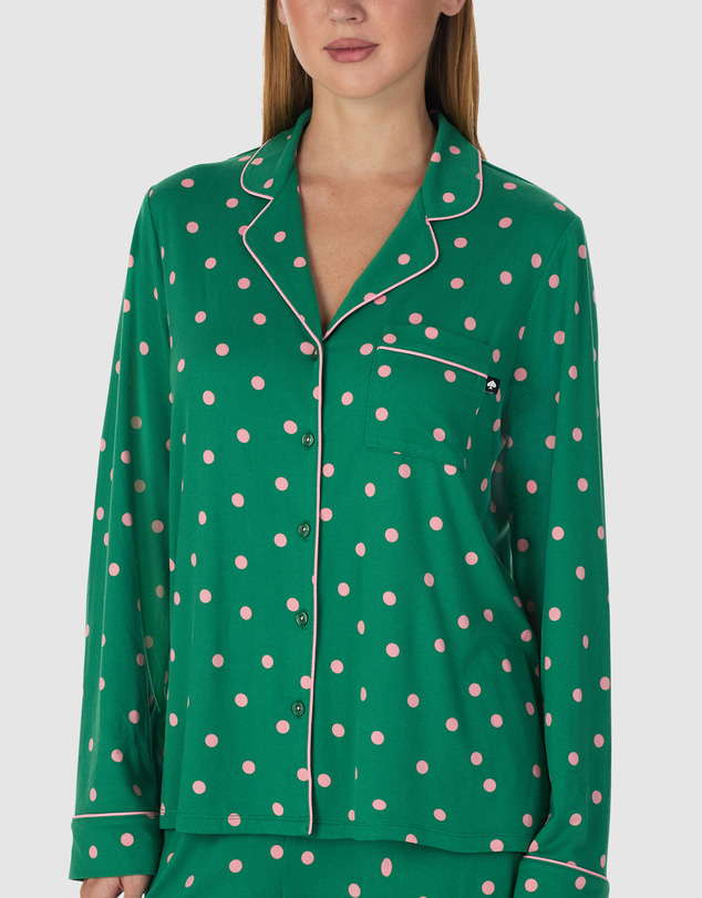 Kate Spade - Printed Jersey Button Up Long Sleeve Long Pyjama Set