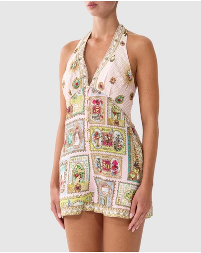 Camilla - Button Front Halter Playsuit