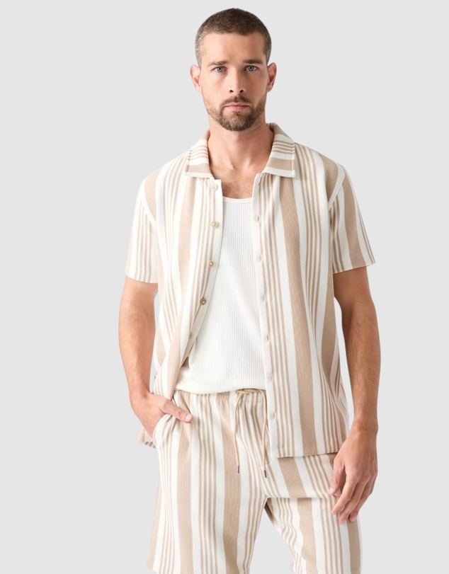 GUESS - Arin Stripe Knit Short Short Sleeve Shirt