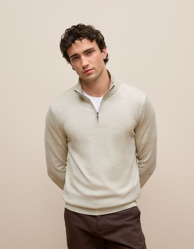Trenery - Merino Half Zip in Stone
