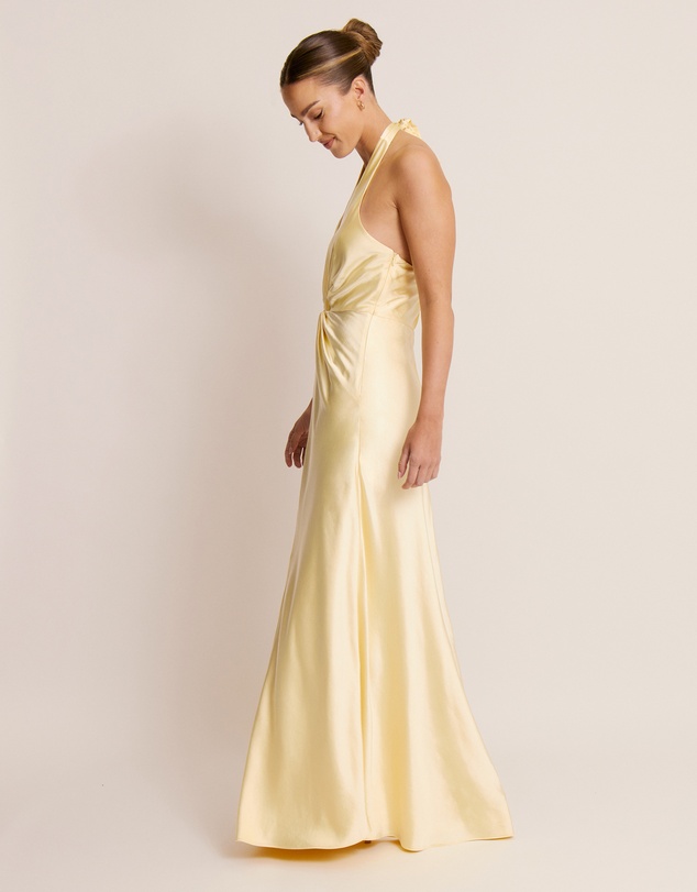 Six Stories - Plunge knot Detail Satin Bridesmaid Dress