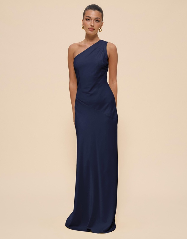CHANCERY - Hallie Satin One Shoulder Drape Maxi Dress