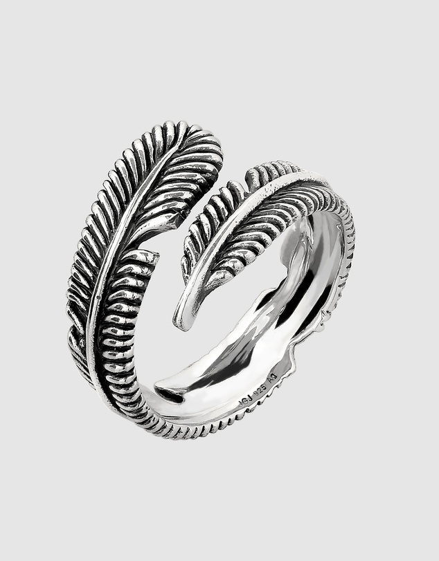 Kuzzoi - ICONIC EXCLUSIVE - Feather Band Ring in Oxidised 925 Sterling Silver