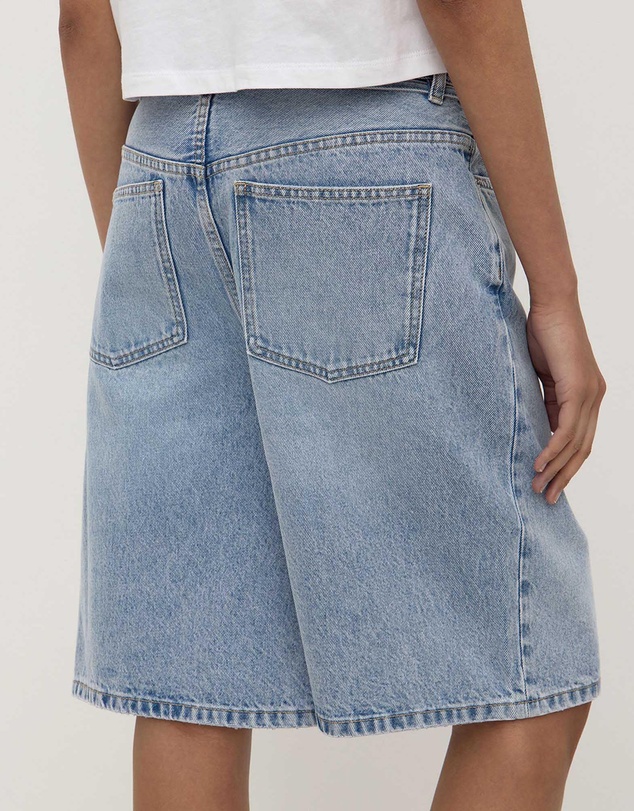 Assembly Label - Loose Fit Long Denim Shorts