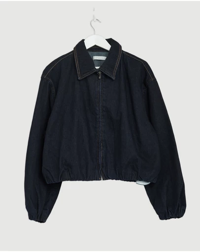 Revibe - Repaired Minima Esenciales Mara Bubble Hem Denim Bomber Jacket - AU 12