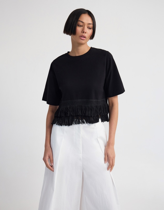 Oxford - Bria Cotton Fringe Trim T-Shirt