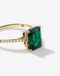 Michael Hill - Emerald Cut Green Created Emerald Gemstone and Diamond Ring in 10kt Yellow Gold