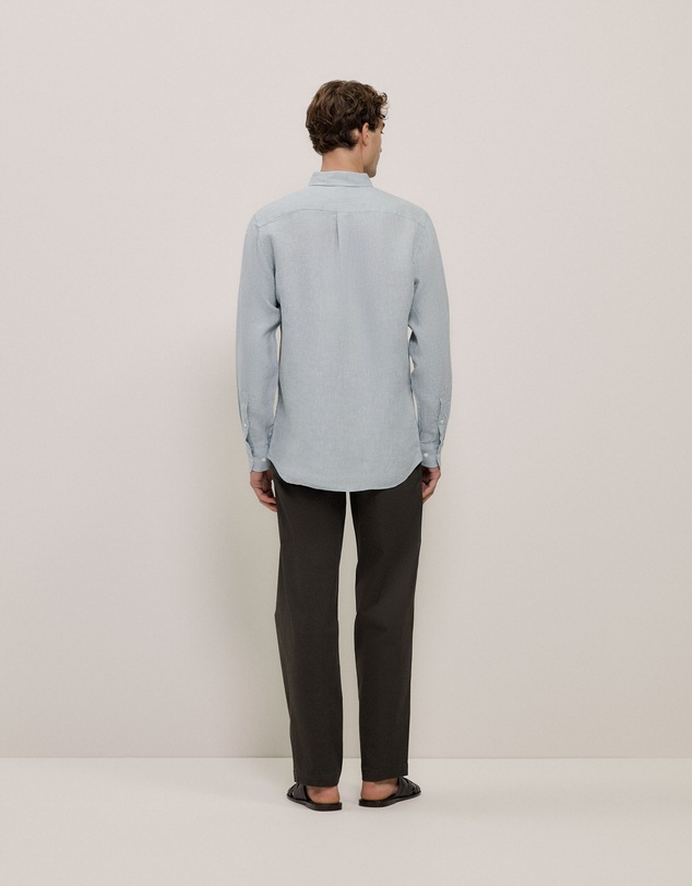 Trenery - Regular Fit Yarn Dyed Linen Shirt in Sage Green