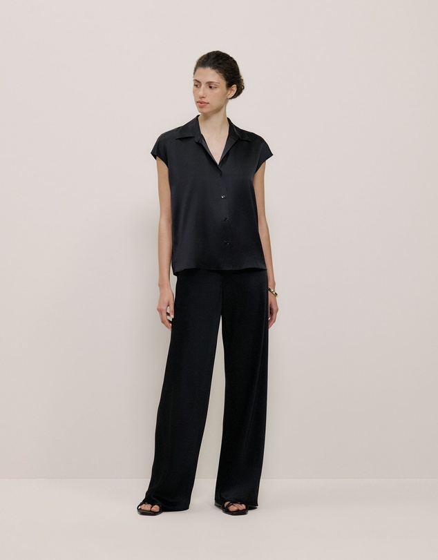 Trenery - Silk Satin Cap Sleeve Shirt in Black